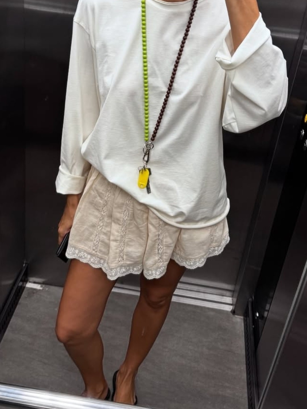 Zara NWT Women's Cream Scallop Lace Hem Shorts S